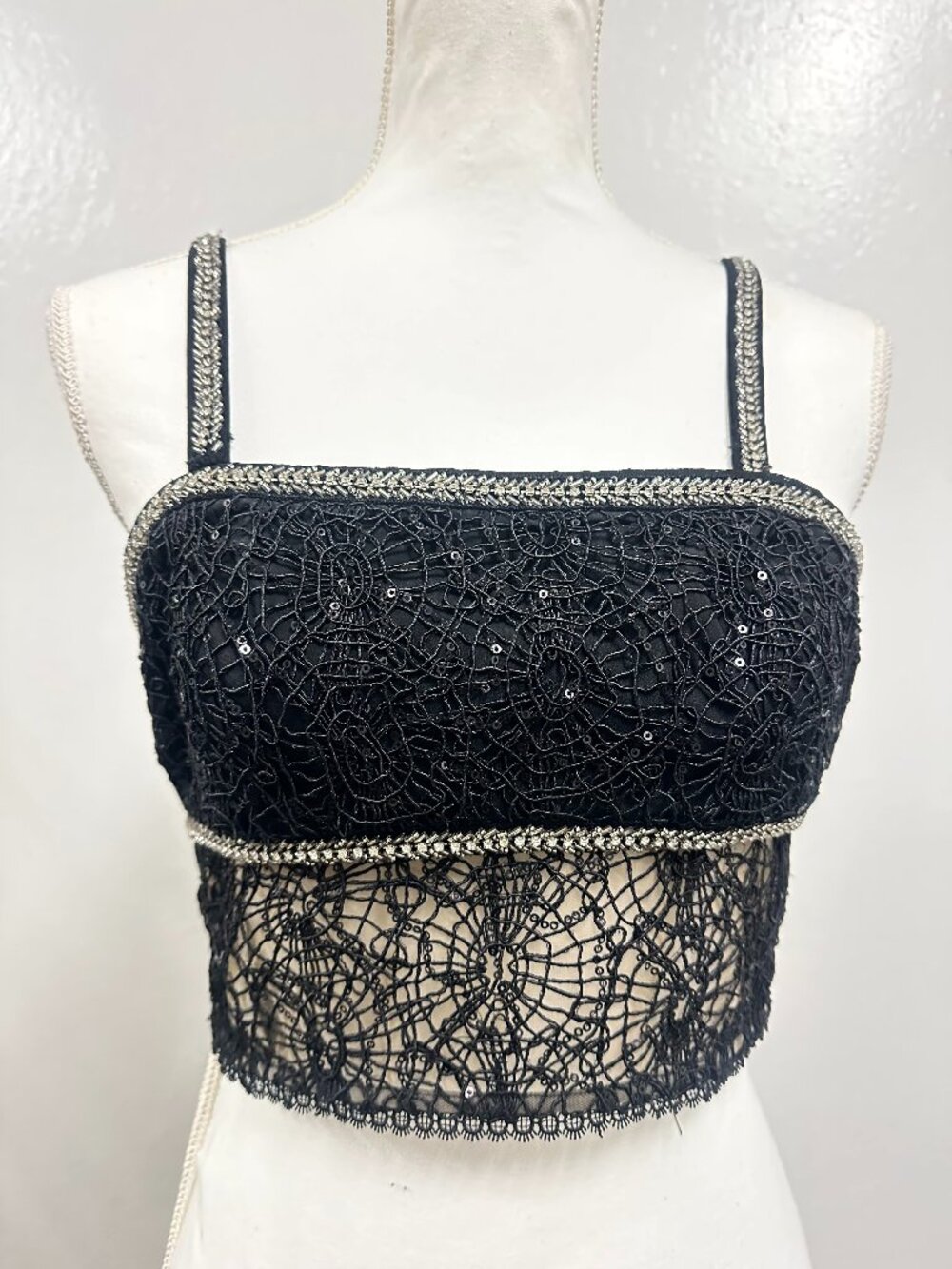 Self-Portrait Women’s Designer Black Lace And Sequined Tank Top Eveningwear